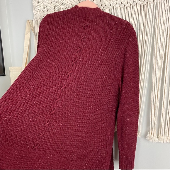 CJ Banks Lace Up Back Heathered Maroon Knit Sweater Cardigan Size 1X - Picture 4 of 11